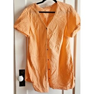 Soft Surroundings peach button down‎ Gauzy woman Sz M v neck boho hem